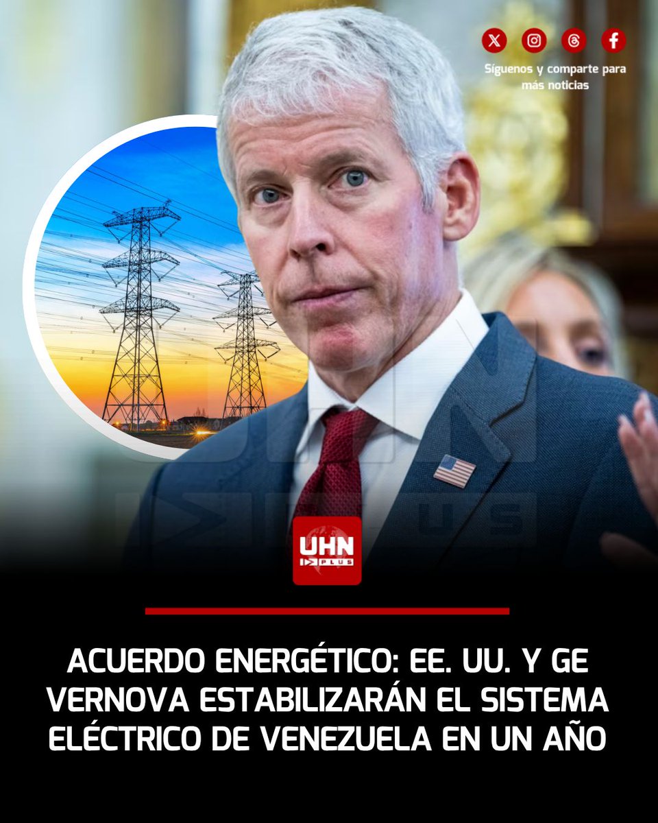UHN_Plus's tweet photo. 🇺🇸🇻🇪‼️ | El Secretario de Energía de Estados Unidos, Chris Wright, confirmó la firma de un plan estratégico con GE Vernova para recuperar el Sistema Eléctrico Nacional (SEN) en un plazo de seis a doce meses. El proyecto concentrará sus primeras intervenciones en la Central Hidroeléctrica del Guri —generadora del 60% de la energía del país— para reparar equipos críticos, detener los apagones y respaldar la reactivación de la industria petrolera.