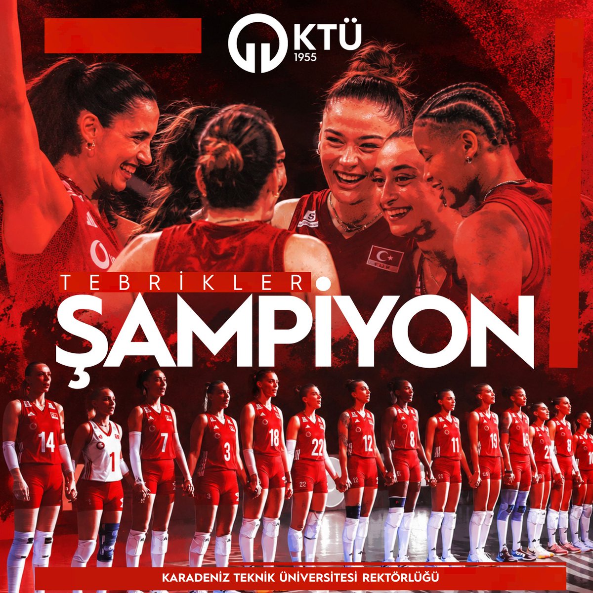 tcktu1955's tweet photo. 🇹🇷 Ş A M P İ Y O N T Ü R K İ Y E ! 🏆
CEV Avrupa Kadınlar Voleybol Şampiyonası’nda İtalya’yı mağlup ederek Avrupa Şampiyonu olan A Millî Kadın Voleybol Takımımızı yürekten tebrik ediyoruz.
#FileninSultanları #CEV26 https://t.co/kec4Hh5osY