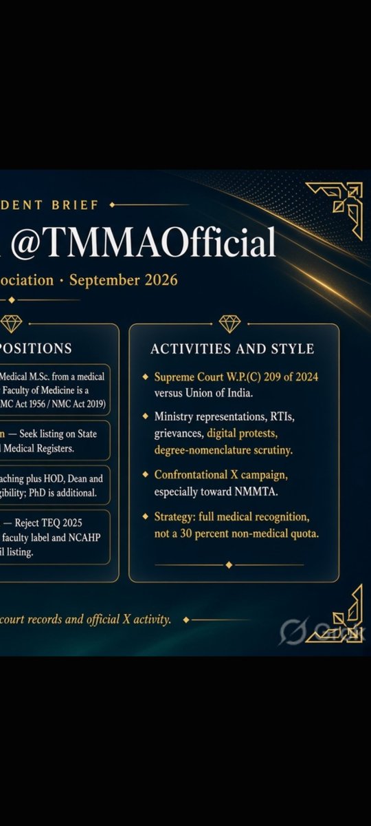 gandiv_arjun's tweet photo. @NMC_BHARAT & @ugc_india  we didn't know despite the regulatory authorities 
@TMMAOfficial   also scrutinize degree nomenclature. 

We are also aware that @kambali file complaints to government authorities about individuals on the pretext of their degrees . Which is not only create confusion but also jeopardise the integrity of medical education .At the same time the practice also raise grave questions on the credibility of government officials of recruitment boards. 
I on behalf of the  @NMMTA_Assn request an immediate investigation and clarification .