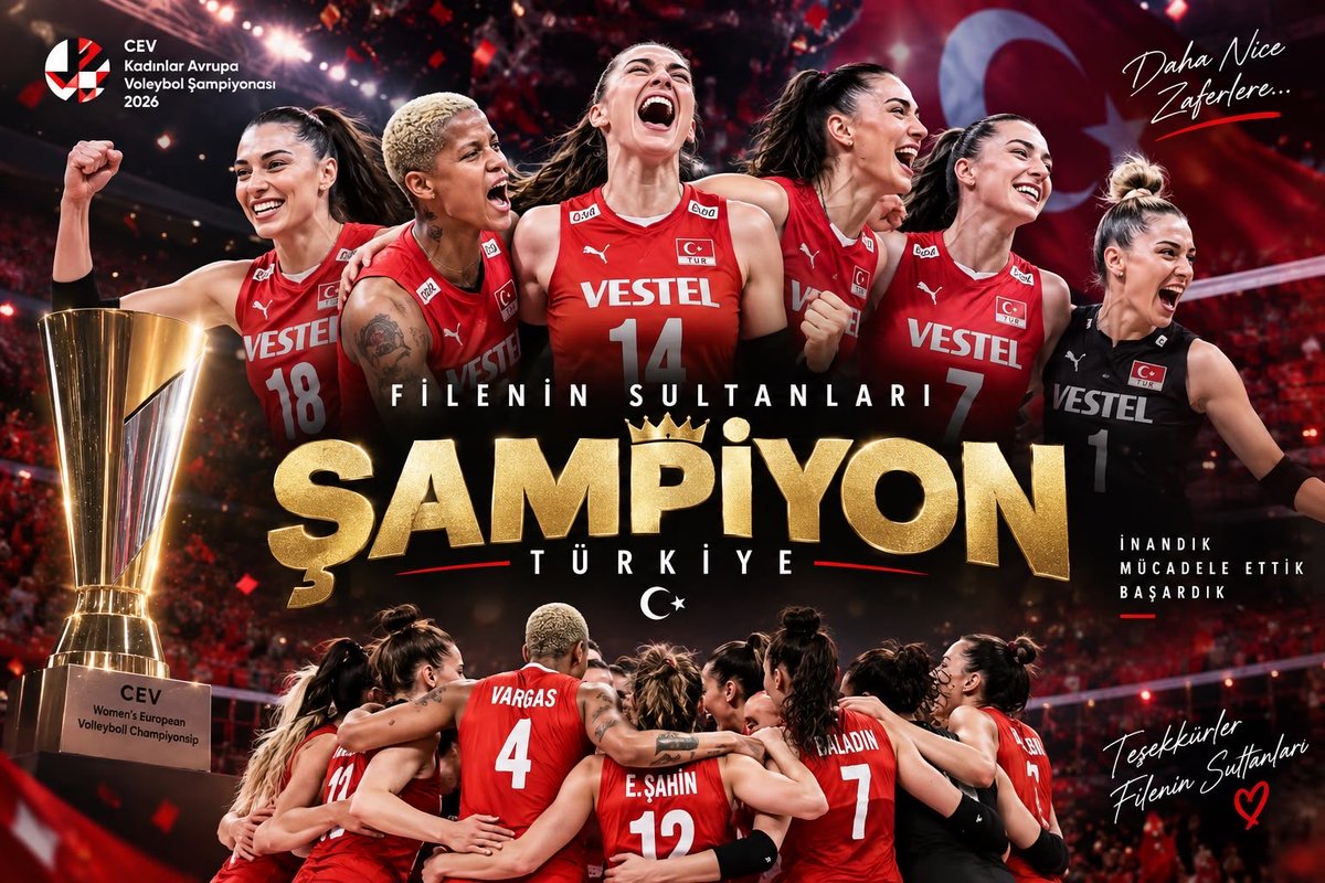 gul_davut's tweet photo. 🇹🇷🏆 Avrupa Şampiyonuyuz!

2026 CEV Kadınlar Avrupa Voleybol Şampiyonası’nda İtalya’yı mağlup ederek Avrupa’nın zirvesine çıkan Filenin Sultanları’mızı yürekten tebrik ediyorum.

Sahada mücadeleleriyle, azimleriyle ve inançlarıyla bizlere büyük bir gurur yaşattılar.

Tebrikler Filenin Sultanları! 🇹🇷❤️🤍
İyi ki varsınız!