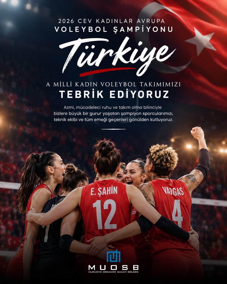 muosborgtr's tweet photo. 🏆 AVRUPA ŞAMPİYONU TÜRKİYE! 🇹🇷

2026 CEV Kadınlar Avrupa Voleybol Şampiyonu olan Filenin Sultanları’nı bu gurur verici başarılarından dolayı kutluyoruz. 🏆

Gururumuzsunuz! https://t.co/4k6Kz7gVEz