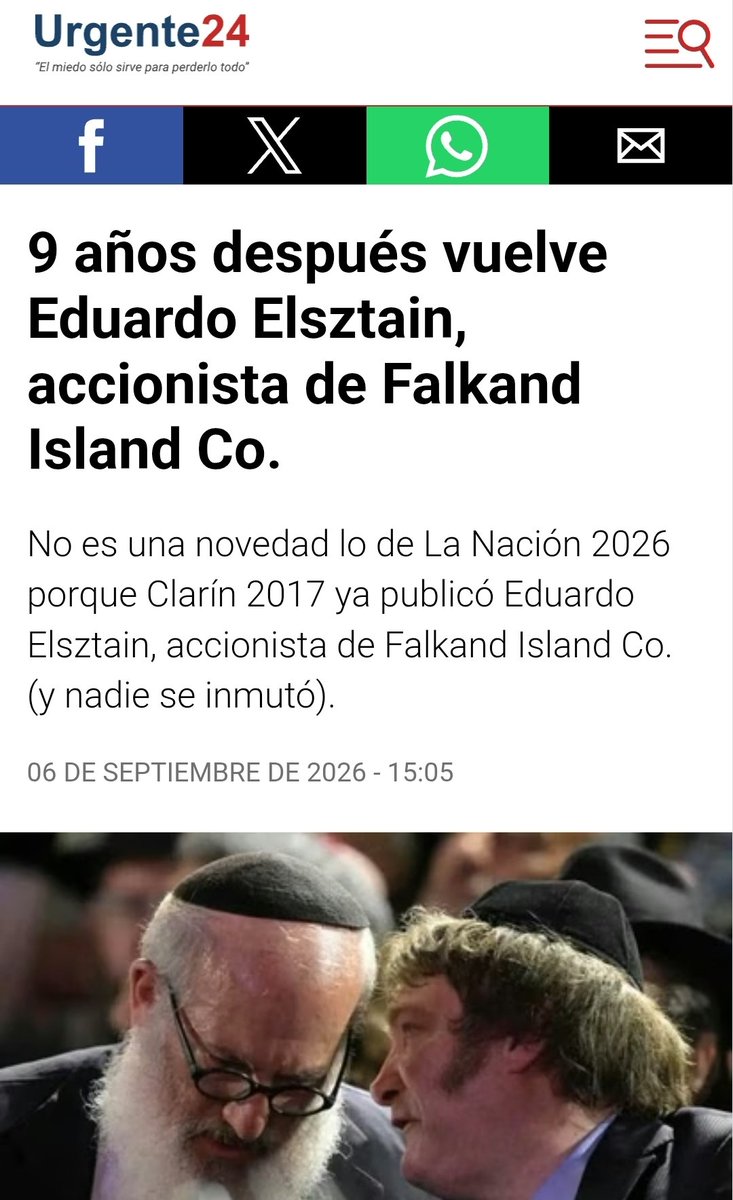 BiondiniCesar's tweet photo. ¿Qué sanción le aplicará Milei a su mentor Elsztain, ahora que se confirmó que el empresario es accionista de la "Falkland Island Company"?
Me imagino que Quirno estará preparando el comunicado, Toto Caputo las medidas y el salame de Pablo Carreira un tuit ácido. ¿O no? https://t.co/xwiXOxpTdj
