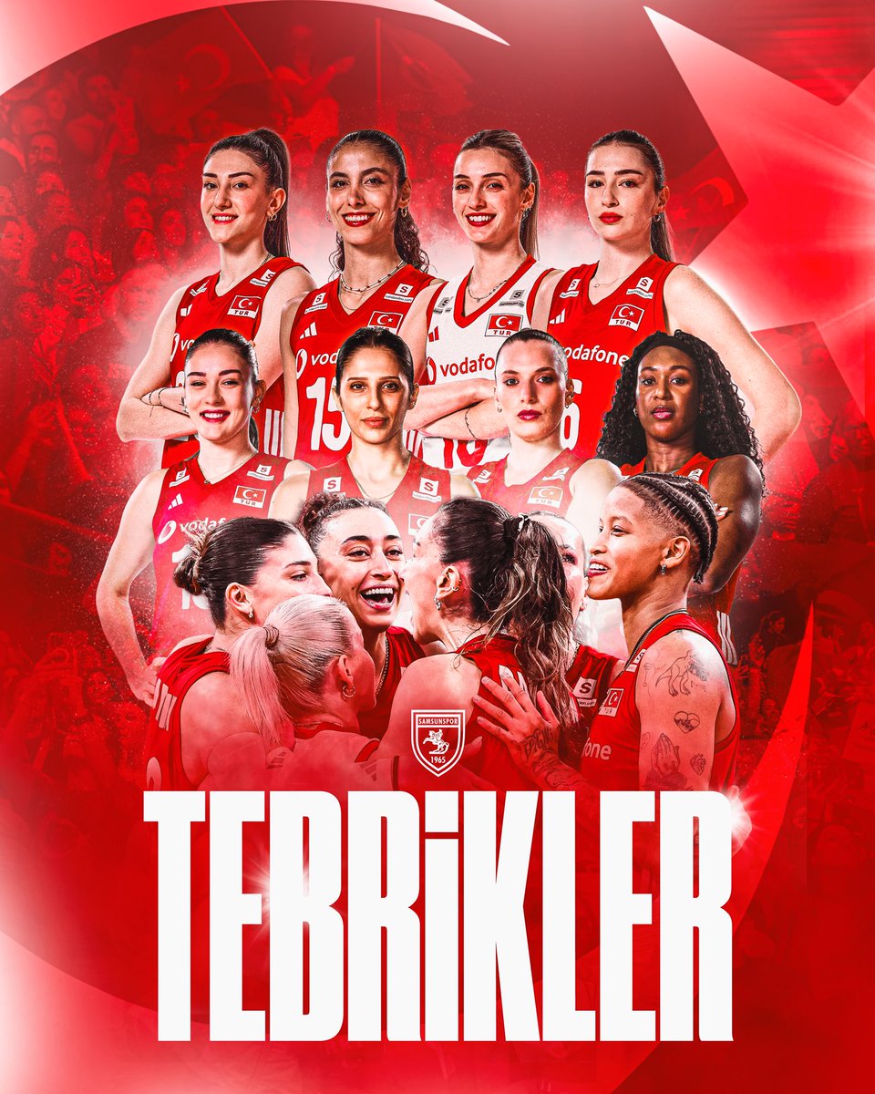 Samsunspor's tweet photo. 🏆 AVRUPA'NIN EN BÜYÜĞÜ TÜRKİYE! 🇹🇷

2026 CEV Trendyol Kadınlar Avrupa Voleybol Şampiyonası'nda şampiyonluğa ulaşarak ülkemize büyük bir gurur yaşatan #FileninSultanları'nı gönülden tebrik ediyoruz! 👏 https://t.co/0hNuVNTzpf