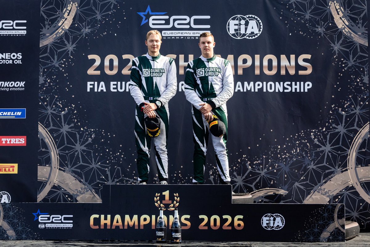 FIAERC's tweet photo. Moments to remember for the new ERC3 champions 📸
#FIAERC | #RaliCeredigion 🏴 https://t.co/j8PKufbsD1