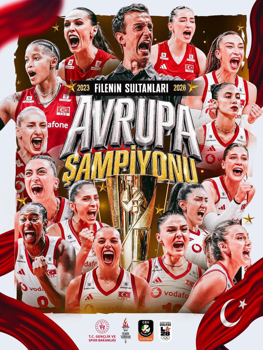 mtahmazoglu's tweet photo. Şampiyon Türkiye! 🇹🇷🏆

CEV Trendyol 2026 Kadınlar Avrupa Şampiyonası’nı şampiyon olarak tamamlayan Filenin Sultanları’nı yürekten kutluyorum.

Ay-yıldızlı bayrağımızı gururla dalgalandıran sporcularımızı ve teknik ekibimizi tebrik ediyorum.

#FileninSultanları #AvrupaŞampiyonu https://t.co/2EnFWPNkJh