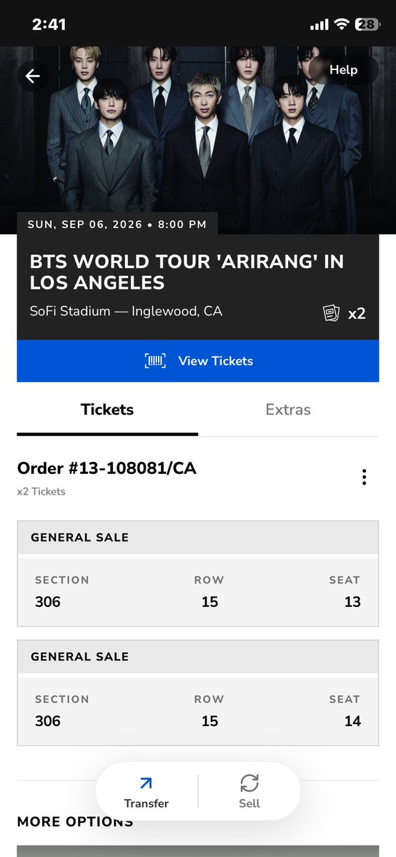 ulys_grey's tweet photo. Was really looking forward to today’s show IN LOS ANGELES  but I missed my flight and can’t make it anymore.

Selling off our tickets to someone who’ll enjoy the experience for us ✨
DM if interested, we got 2. Wouldn’t want it to waste 
#BTS_WORLDTOUR_ARİRANG_LA 
#BTS_ARİRANG https://t.co/DtE31BYfv8