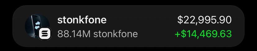 SOLALPHA01's tweet photo. $stonkfone Is printing massively on my Alpha telegram group 🏆🚀

If you’re in my  tg group your copy trade would have been on same profit as I am.

Ca: 2HZ2kHzXTnHfVG7xsguWQEgNKrMUfjVz1qwU4srRpump https://t.co/GCHngFIpyz