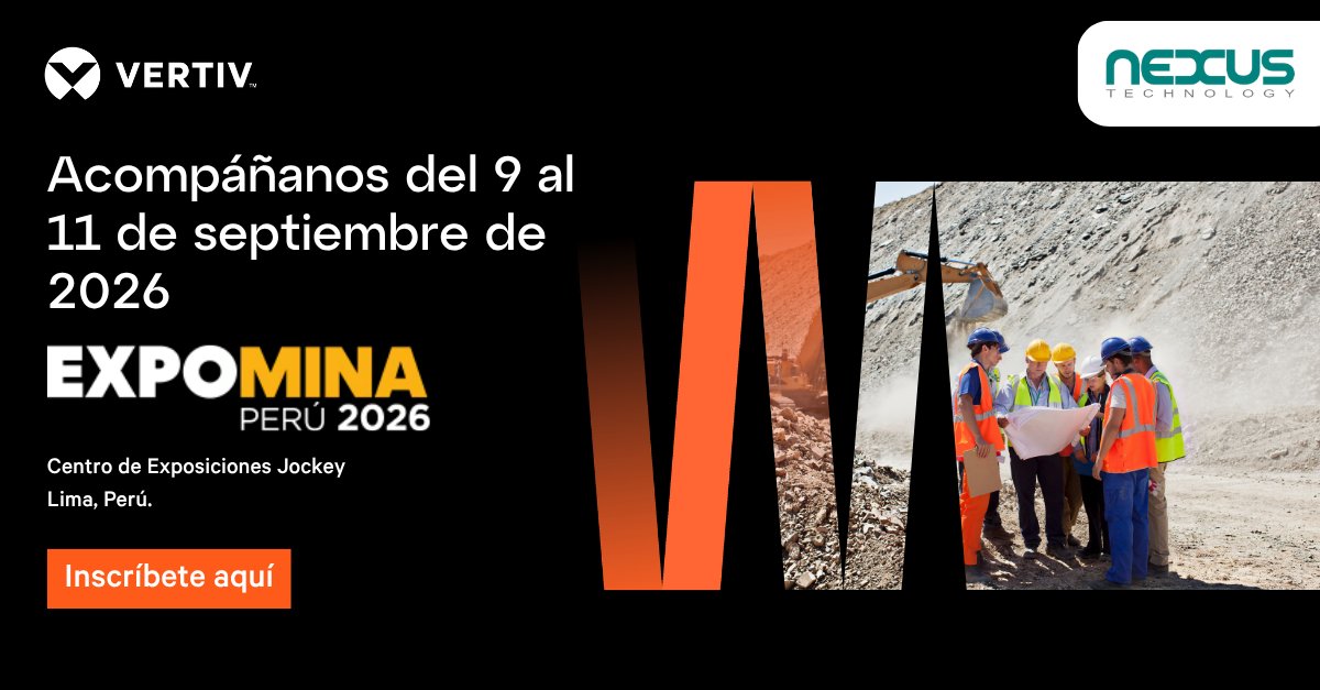 Vertiv_LATAM's tweet photo. Vertiv presentará en #ExpominaPerú2026 su portafolio para minería. 
El sector necesita infraestructura que soporte cargas críticas de procesamiento, automatización y comunicaciones en condiciones extremas. Agenda tu sesión: https://t.co/qvakZLFIkZ
#Expomina2026 #Vertiv #Minería https://t.co/LyqIxX9dLV