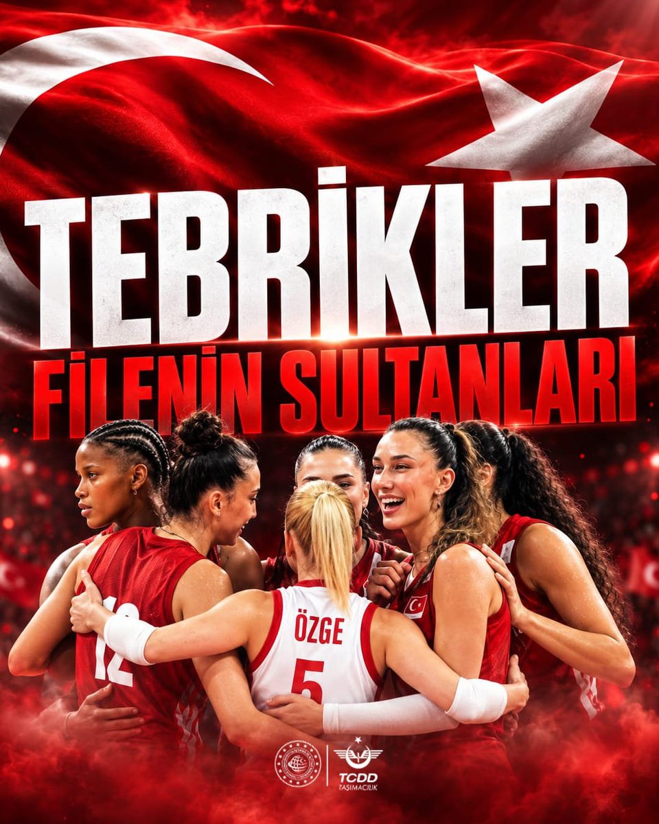 TCDDTasimacilik's tweet photo. Avrupa’nın zirvesinde yine Filenin Sultanları! 🏆🇹🇷

CEV Trendyol 2026 Kadınlar Avrupa Voleybol Şampiyonası finalinde İtalya’yı 3-2 mağlup ederek üst üste ikinci kez Avrupa şampiyonu olan A Millî Kadın Voleybol Takımımızı yürekten kutluyoruz.

Azminizle, mücadelenizle ve takım ruhunuzla milletimize büyük bir gurur yaşattınız.

Tebrikler Filenin Sultanları! 👏🏻

#TürkiyeHızlanıyor 🇹🇷