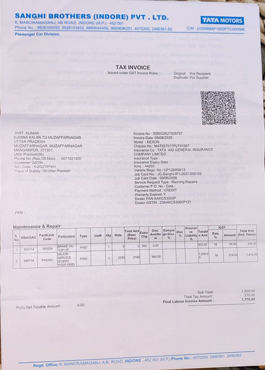 AmitKumar0425's tweet photo. Dear 
@TataCompanies 
@TataMotors @TataMotors_Cars
URGENT ESCALATION – Tata Nexon Warranty Issue https://t.co/9aEVoXkdr4