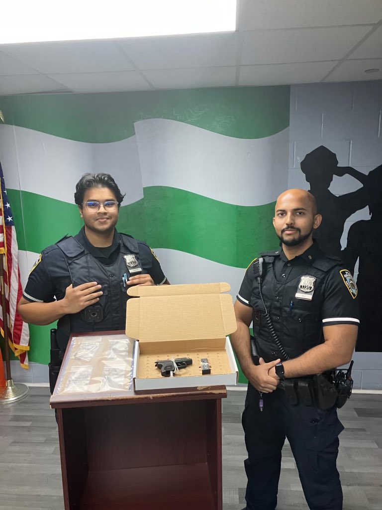 NYPD9Pct's tweet photo. Great work by our 9th Pct Officers, PO Hasan and PO Ali! 

Following a brief investigation, our officers safely recovered an illegal firearm from an individual, helping to keep our community safer.

TY to Officer Hasan and Officer Ali for their professionalism and dedication. 💙 https://t.co/NRY7iHY9Sp