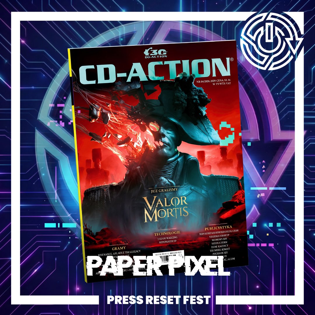 pressresetfest's tweet photo. PAPER PIXEL | CD-Action 04/2026
8 września premiera nowego CD-Action! Valor Mortis na okładce, 164 strony i ranking 30 najlepszych przygodowych gier akcji ostatnich 30 lat.
Papierowe magazyny o grach wciąż mają klimat!
#CDAction #PaperPixel https://t.co/bdGfWNqMp1