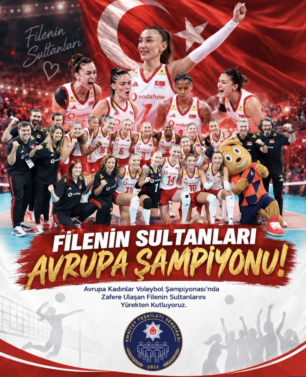 EmniyetTS's tweet photo. Filenin Sultanları Avrupa Şampiyonu!

2026 Avrupa Voleybol Şampiyonası'nda Zafere Ulaşan Filenin Sultanlarını Yürekten Kutluyoruz.

#FileninSultanları https://t.co/tvtwnKL1xl