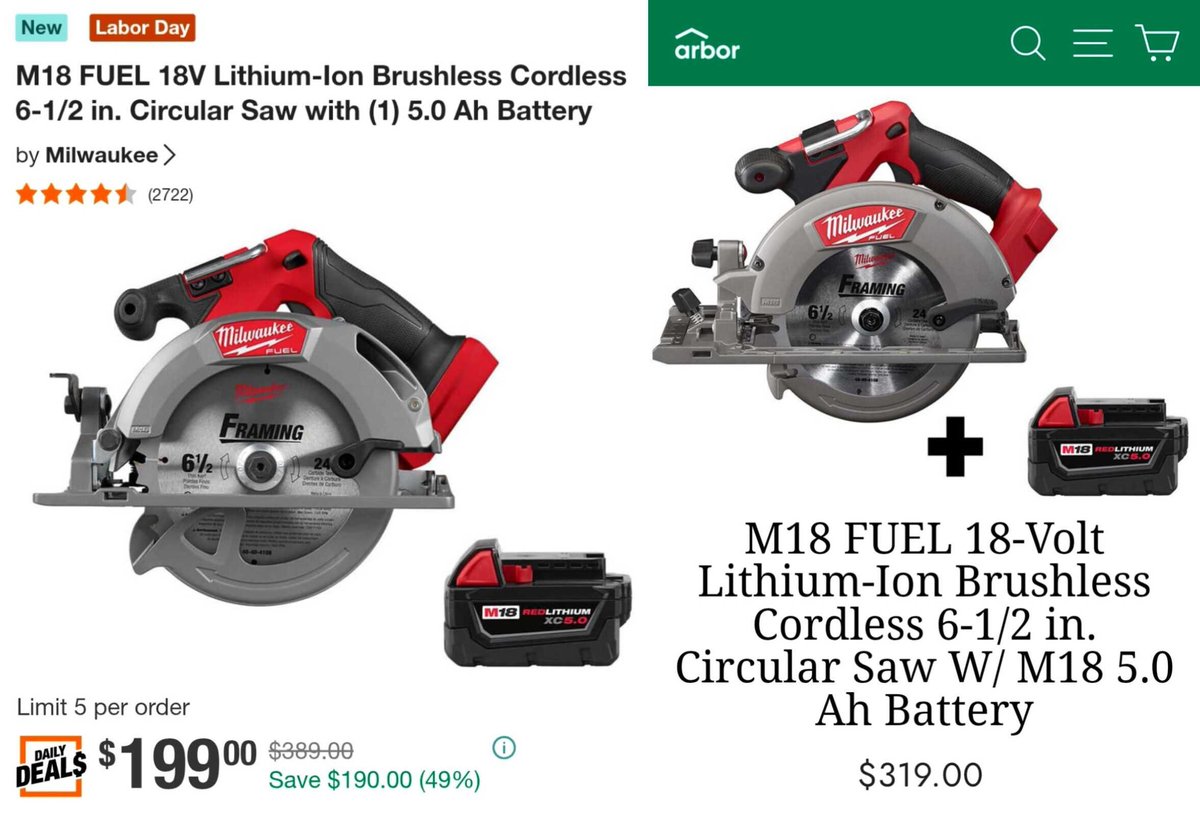GlitchedDeals's tweet photo. HOME DEPOT GIVING AWAY FREE BATTERIES WITH TOOLS

Cordless circular saw bundle for $199, down from $390

https://t.co/jO0TWy2dqY

Other retailers charges $319 for the same bundle

Free shipping + 90 returns included #ad https://t.co/mIyMkzU1rC