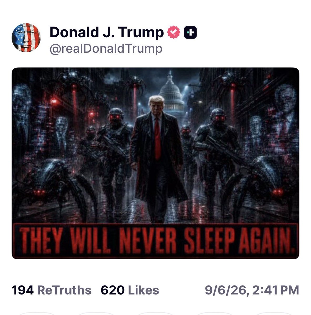 Juliedonuts's tweet photo. President Trump Post:

THEY WILL NEVER SLEEP AGAIN” 💥💥🔥🔥

PAIN ☠️ https://t.co/7nn6hxIDzi