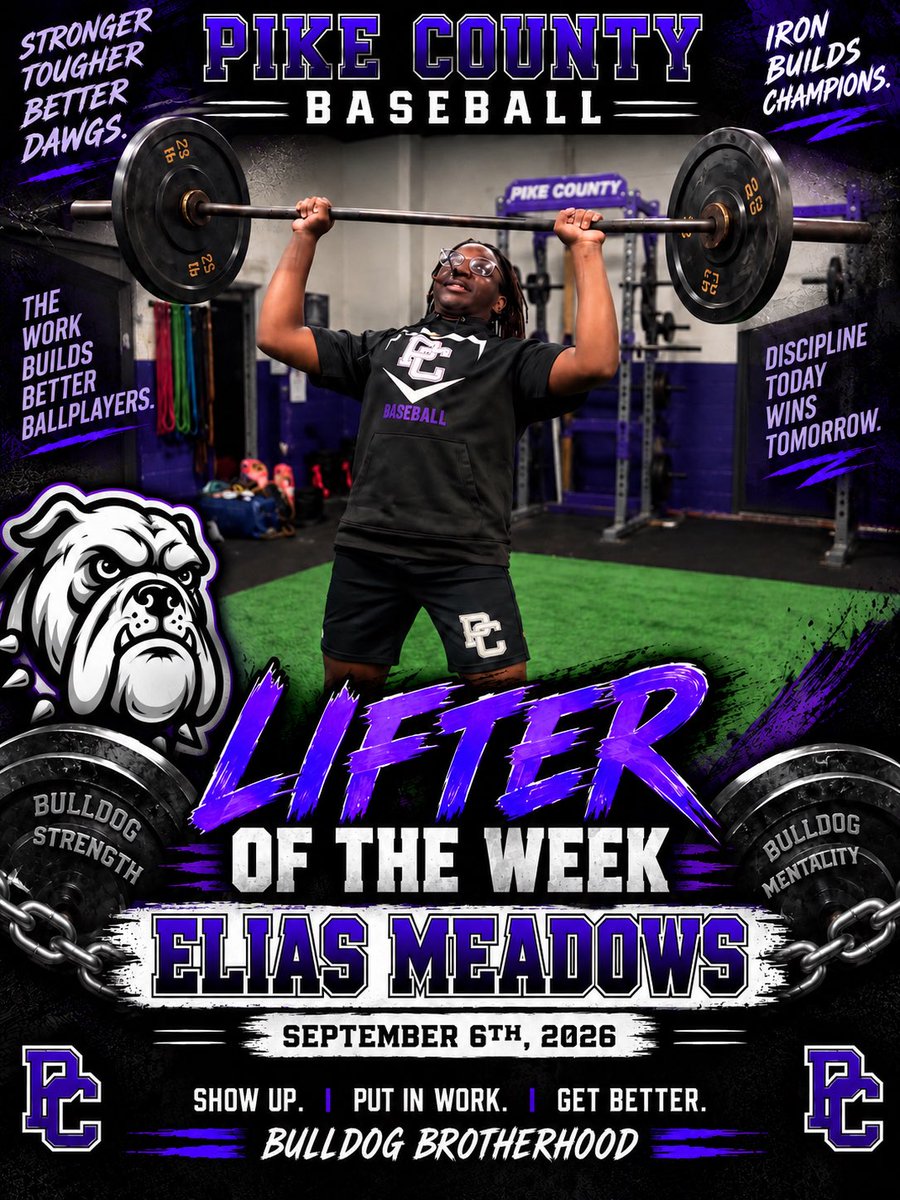 PikeCoBaseball's tweet photo. This week wasn’t just about how much weight was on the bar it was about commitment, accountability, &amp; work ethic.

The mentality we want to build in our program. Show up. Finish the job. No excuses.

Congrats to Elias Meadows, our Pike County Baseball Lifter of the Week! ⚾️ https://t.co/tKZK15baxk
