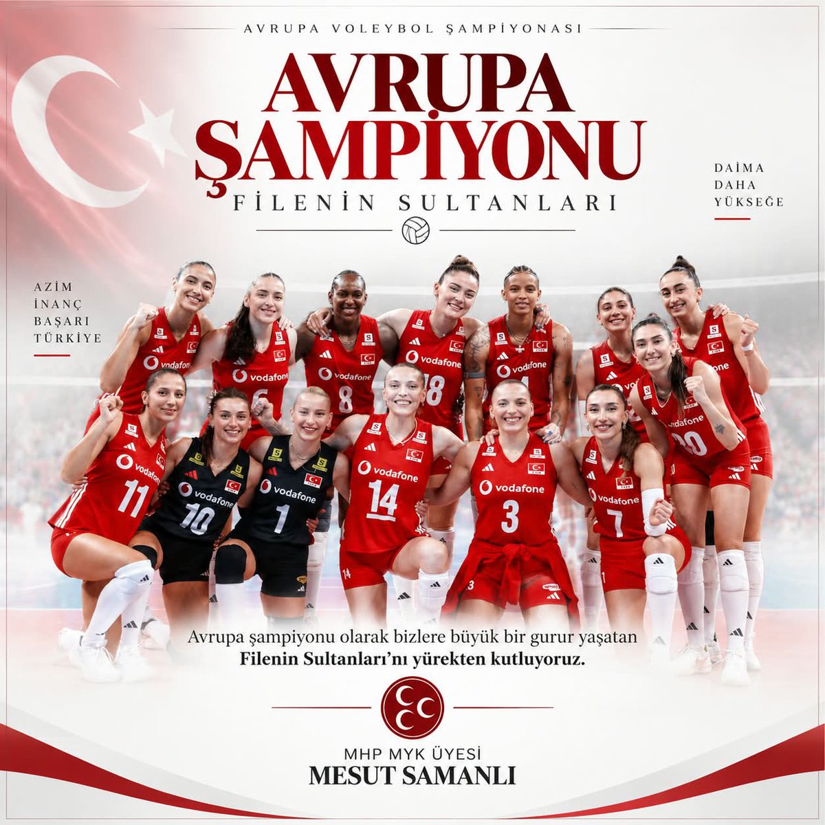 MesutSamanli's tweet photo. Avrupa Voleybol Şampiyonası finalinde İtalya’yı 3-2 mağlup ederek şampiyon olan A Millî Kadın Voleybol Takımımızı tebrik eder, başarılarının devamını dileriz.#BizimKızlar

#FileninSultanları https://t.co/QyxhDuwgv2