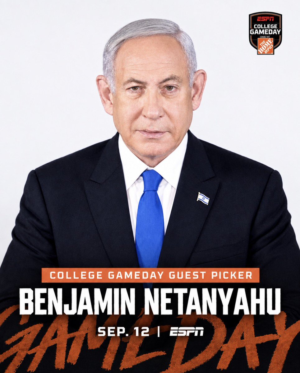 _MaroonKoolAid's tweet photo. NEWS: Benjamin Netanyahu, the Prime Minister of Israel and long time Longhorn fan, will be the College GameDay celebrity guest picker for Saturday in Austin. https://t.co/mcxns2tUSp