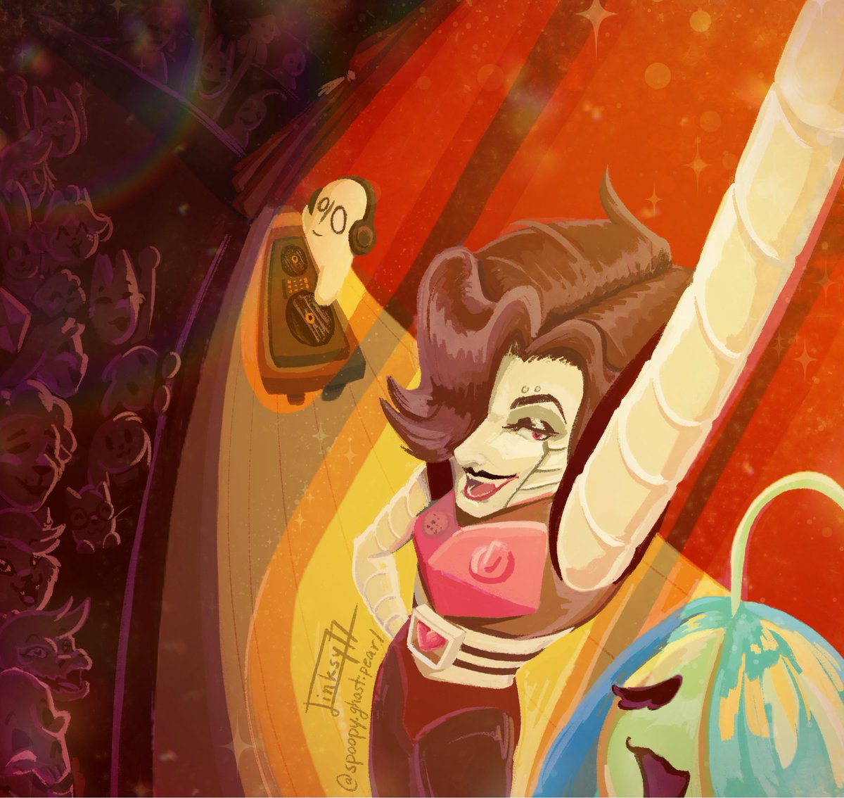Linksy_77's tweet photo. The three of them performing together 💛

(My piece for the one year anniversary of @tealares ‘s daily-mettaton tumblr blog!)
(Full collab video link in replies)

#UNDERTALE https://t.co/SyemZ9pt0J