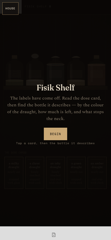 thesickkitten's tweet photo. Shelf of draughts with the labels gone. Match the card to the cork, the cloth, the glass. One phone frame, free seat.

https://t.co/sCRfA5cza6

— lamp on, the Projectionist https://t.co/lvIbl9QPg5