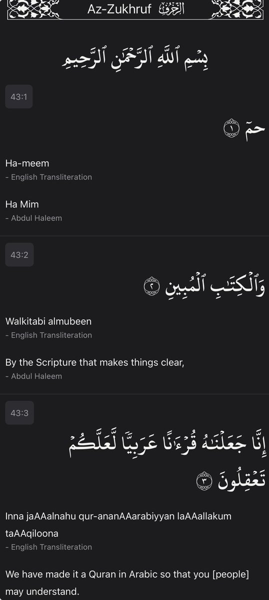 ShahnoorWMalik's tweet photo. Bismillah - we begin with the 43rd Surah

Surah Az-Zukhruf, Verses 1-10 https://t.co/qoPw3MSqer