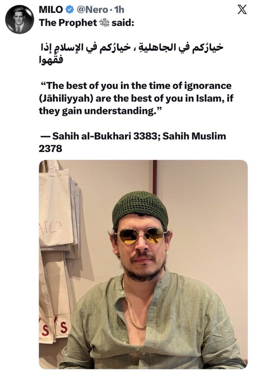 LauraLoomer's tweet photo. Milo 
Sneako 
Dan Bilzerian 
Tucker 
MTG
Joe Kent 
Candace Owens 

Have you asked yourself why everyone in the Woke Reich has either converted to Islam or suddenly speaks so highly of Islam? 

The Woke Reich is an Islamic movement.

I have known Milo for years. He doesn’t do anything without being paid. 

Who is cutting the checks for these Islamic conversions?

He was deported and now he’s inside a mosque in the UK posting Islamic prayers. 

None of this is organic. While he was in the US illegally, he was posting in support of Islamic terror orgs. I reported him to the FBI before he was deported.