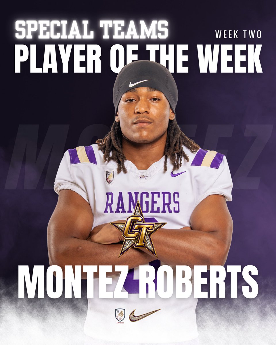 CTHS_RangersFB's tweet photo. Players of the Week‼️
Offensive:
Xavier Rodriguez 
20 Carries 196 yards 3 TDs 

Defensive:
Cameron House 
14 tackles 8 solo 1 TFL 1 PBU 

Special Teams:
Montez Roberts Jr 
56 rushing yards on 2 converted fakes! 
#SouthSideCulture #TrailOfToughness 
#F4 #ProtectTheStandard https://t.co/IyVbPvQBDF