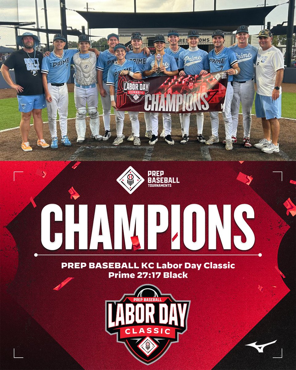 PBTKansasCity's tweet photo. 🏆CHAMPIONS🏆

Congratulations to the 2026 Prep Baseball Kansas City Labor Day Classic 17u/18u Champions, Prime 27:17 Black!

#PrepBaseballKC | #LaborDayClassic https://t.co/V21HyJb2qd