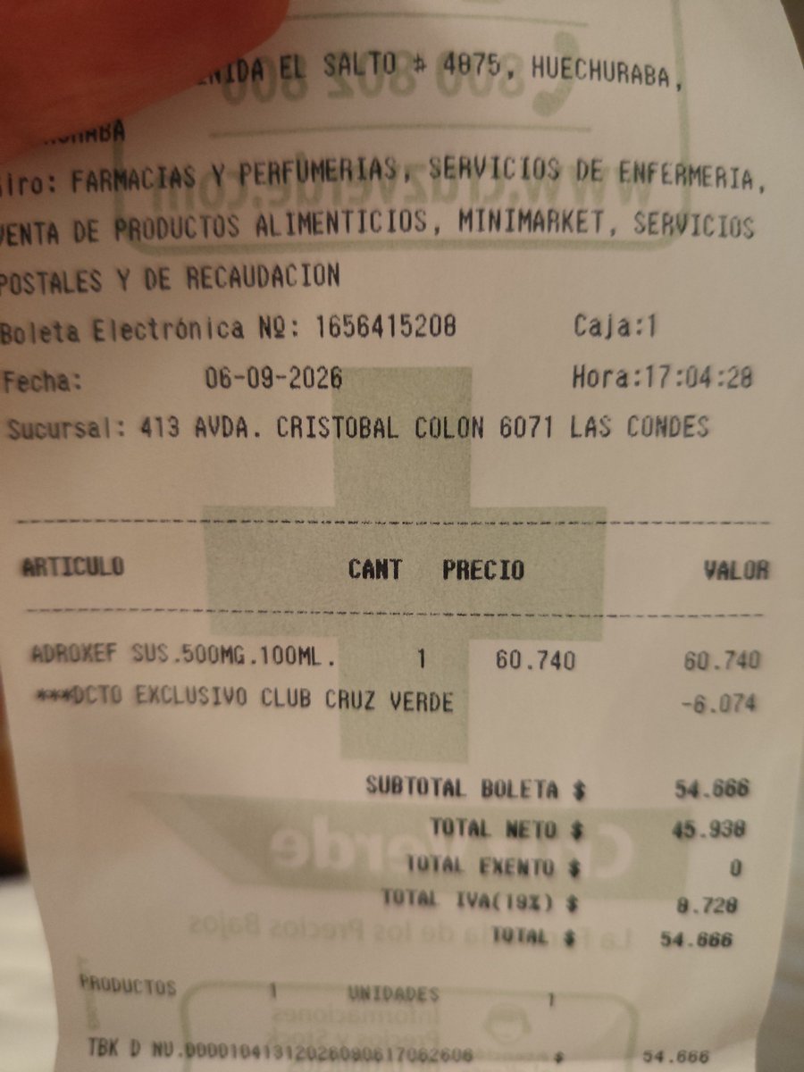 MFranBM's tweet photo. Me siento absolutamente ESTAFADA por @CruzVerde la diferencia del mismo antibiótico con @salcobrand_cl @Salcobrand es impresionante. Podría haberme ahorrado $20.000!!  Coticen siempre!! Nunca imaginé tal diferencia de precios @SERNAC 
Nunca más CRUZ VERDE 
#Chile https://t.co/LbTfdo5b5q