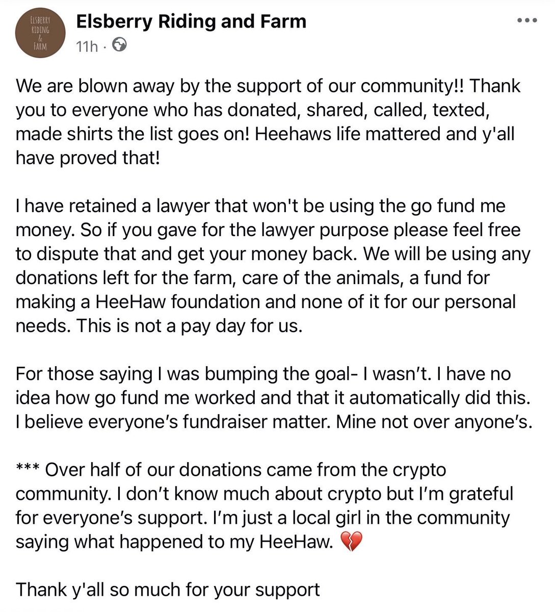 luvlaangel's tweet photo. @blknoiz06 Buy some $HeeHaw !

Our community has already donated over 100k$ to the owner Hannah Israel and she even acknowledged us on the ellsberry farm Facebook page . 

Pnut 2.0 brother https://t.co/XNnZmF1u4s