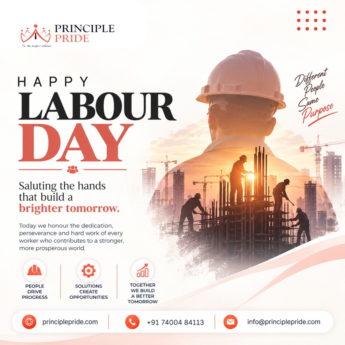 PridePrinciple's tweet photo. 🏗️ Happy Labour Day! ❤️

Today, we salute the dedication, perseverance, and hard work of every worker who helps build a stronger and brighter tomorrow. 👷‍♂️✨

Different people. Same purpose. Together, we build the future.

#HappyLabourDay #LabourDay #PrinciplePride https://t.co/HRtbNjUkz4