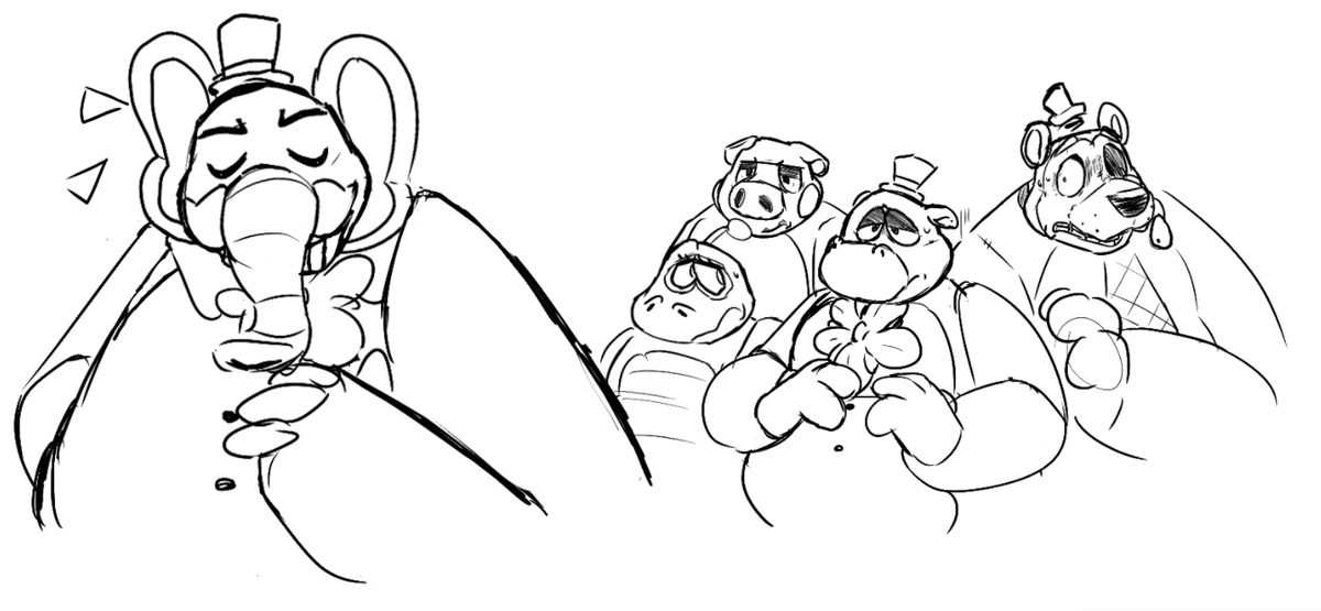 _HickeryDickery's tweet photo. This has taken me over an hour for this sketch!
Dont flop🙏

(Part of attached vid! 'You've tried to stop my brilliant ideas with your common sense--' section, there's ALOT of parts that need to be done!)

#FNAF #Orville #MrHippo #pigpatch #happyfrog #NeddBear #animatic #artWIP https://t.co/lrmdKgTiDn