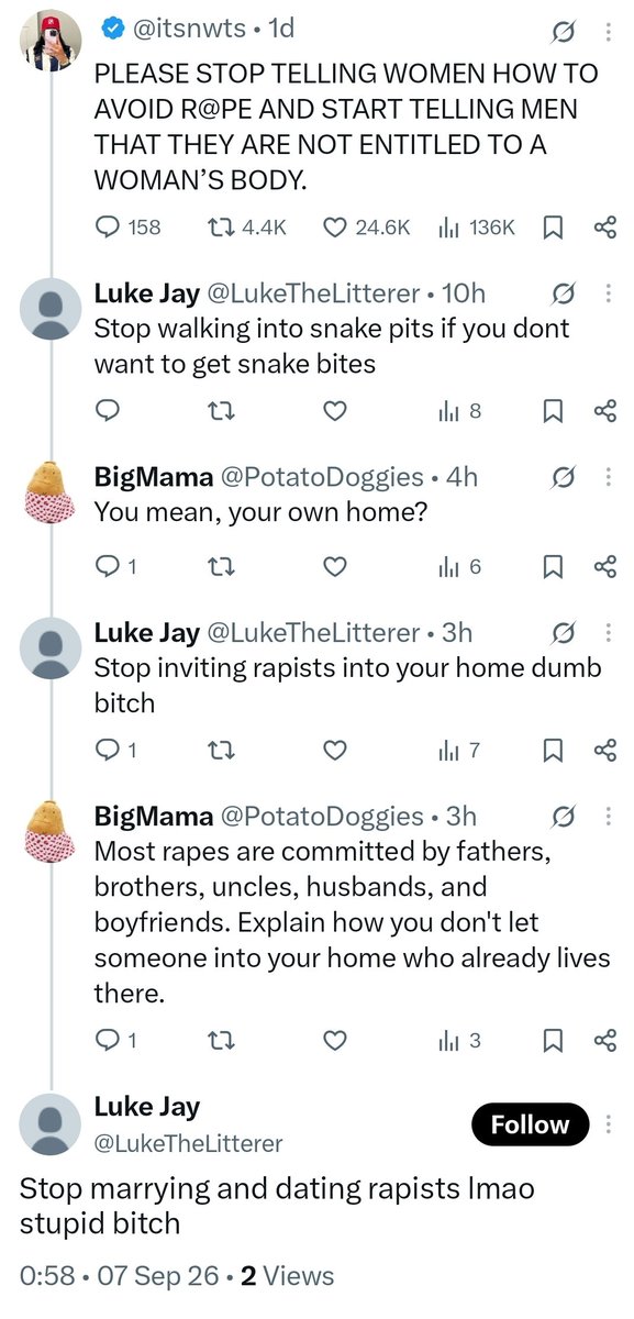PotatoDoggies's tweet photo. Luke wants women to be accountable for getting raped. https://t.co/ZuI4FOAdZq