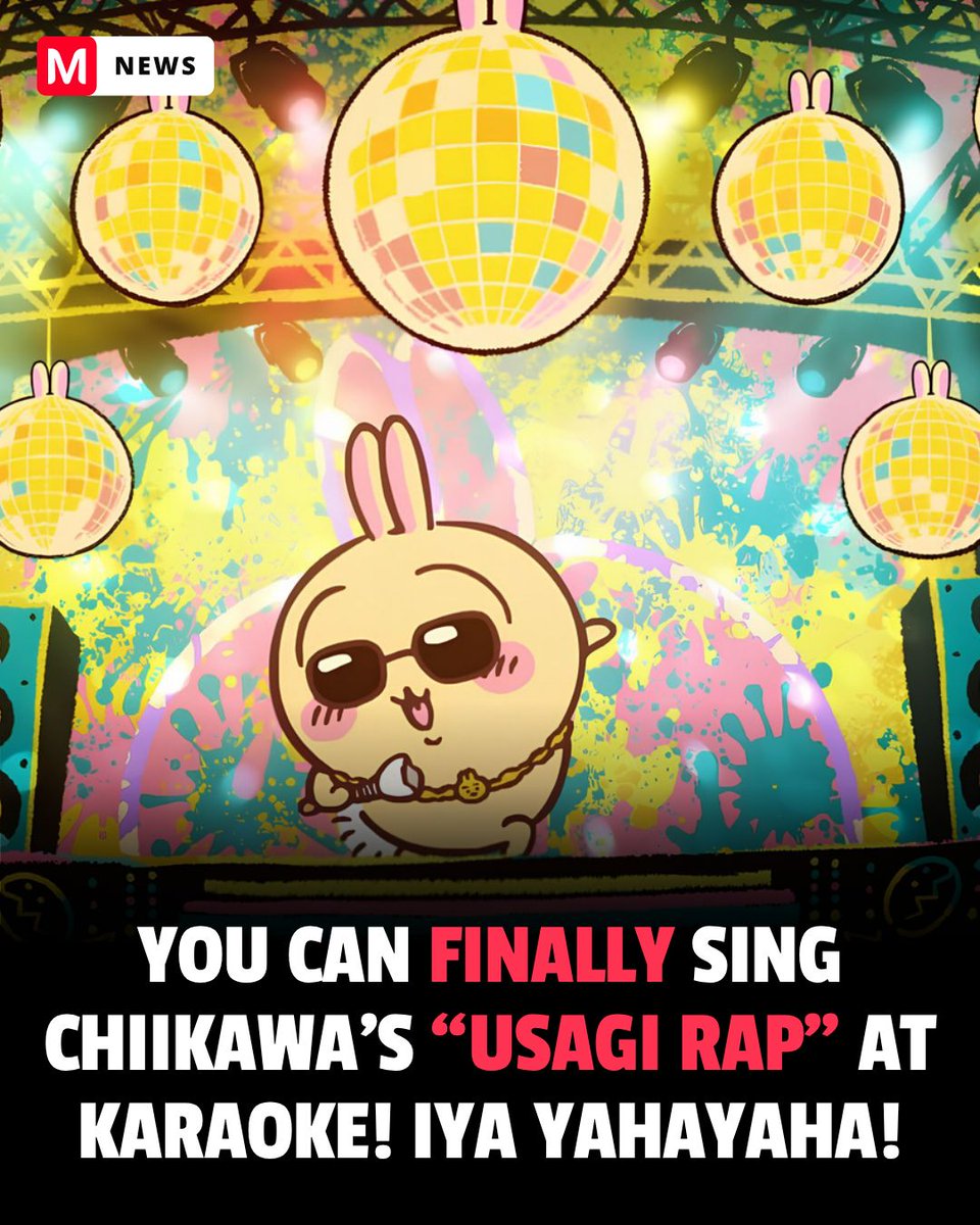mecchaJP's tweet photo. Chiikawa’s “Usagi Rap” is FINALLY available to sing at karaoke! 🎤🐰✨

Both the solo version and the “Rhythm Sense” version from the final battle are now available on JOYSOUND in Japan.

Time to sing your way through the Mermaid’s attack with “IYA YAHAYAHA” 👀🎶 

#Chiikawa #Usagi #UsagiRap #JOYSOUND