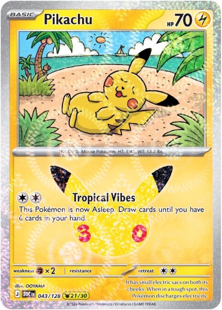 nit0pkmn's tweet photo. my fav Pikachu card from the 30th anniversary https://t.co/H3TYLpM9xF