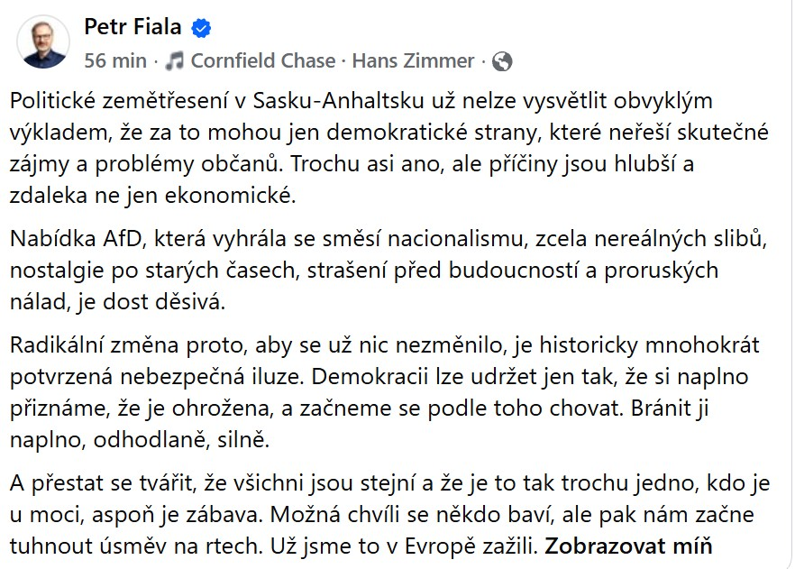 J_F_Kral's tweet photo. Starý muž křičí na mraky.

Petr Fiala nechápe, že svět, který si vysnili v EU, lidé nechtějí.
Nechtějí v Evropě Islám, proti kterému staletí bojovali.
Nechtějí migranty z 5x větší Afriky.
Nechtějí strašení imaginárním nepřítelem.
Nechtějí likvidaci průmyslu ve jménu Green Dealu. https://t.co/JfJYggp14U