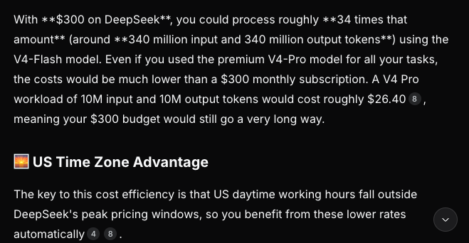 TheDibsterX's tweet photo. As a Grok Heavy user, this is where I stop using Grok. 

All this Parody Jeff ( @RabbiJeffx ) shitshow have made me look for alternatives ... and boy, did I find some savings !!

TURNS OUT THAT Deepseek has a programming CLI (command line interface), just like SuperGrok.

What would cost me $300 with SuperGrok heavy would cost me ONLY $26.40 per month with Deepseek.  THAT'S A HUGE DIFFERENCE!

That is because of two reasons:  
1. Deepseek is way cheaper. 
2. I am in the US and Deepseek charges 1/2 price for offtime usage.  My daytime is their night time.

Therefore, Bye bye Zionist POS!