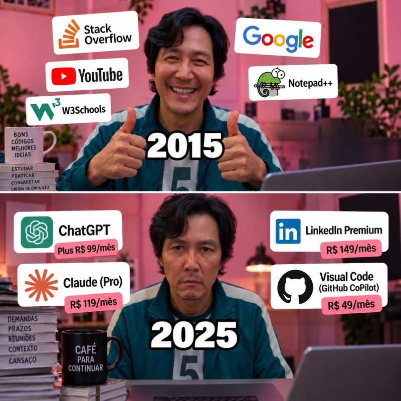 varallodev's tweet photo. Entrei na programação bem na hora que a IA começou a bombar. Peguei o finalzinho do "só Google e Stack Overflow" e já fui direto pro ChatGPT e Claude no dia a dia. https://t.co/FNvqz0G8HR