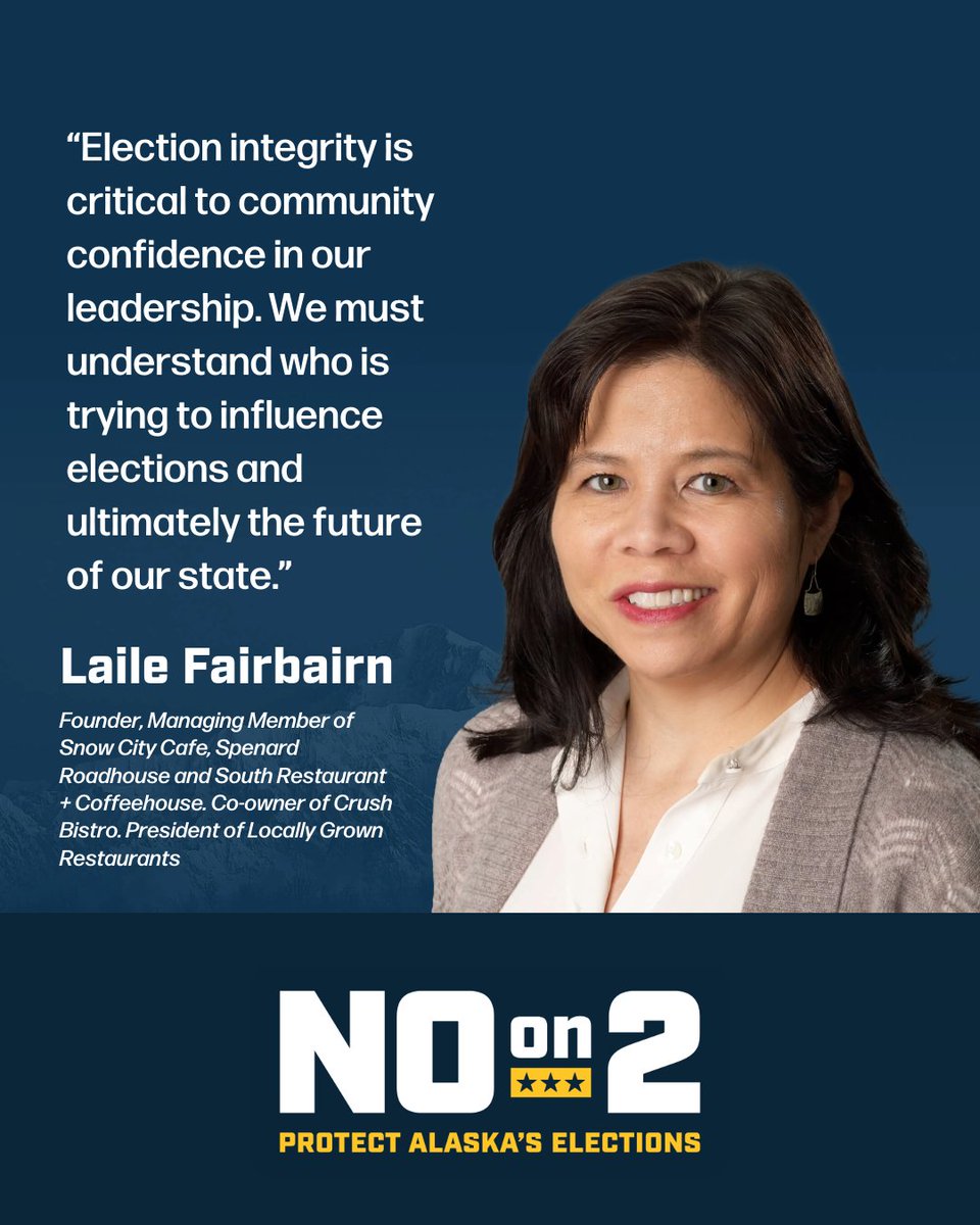 ProtectAK's tweet photo. Financial transparency in elections is critical to trust in our government. Vote NO on 2 to keep dark money out of Alaska. https://t.co/fduUIyNsqA