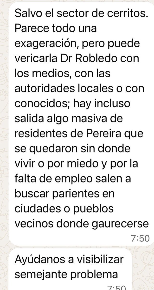 JERobledo's tweet photo. Me escriben desde Pereira y me piden que les ayude a visualizar sus graves problemas por el terremoto.
Le reenvío el mensaje que me enviaron al presidente @DELAESPRIELLAE, para que ojalá tome serias medidas al respecto: https://t.co/6OKVlQ4ljE
