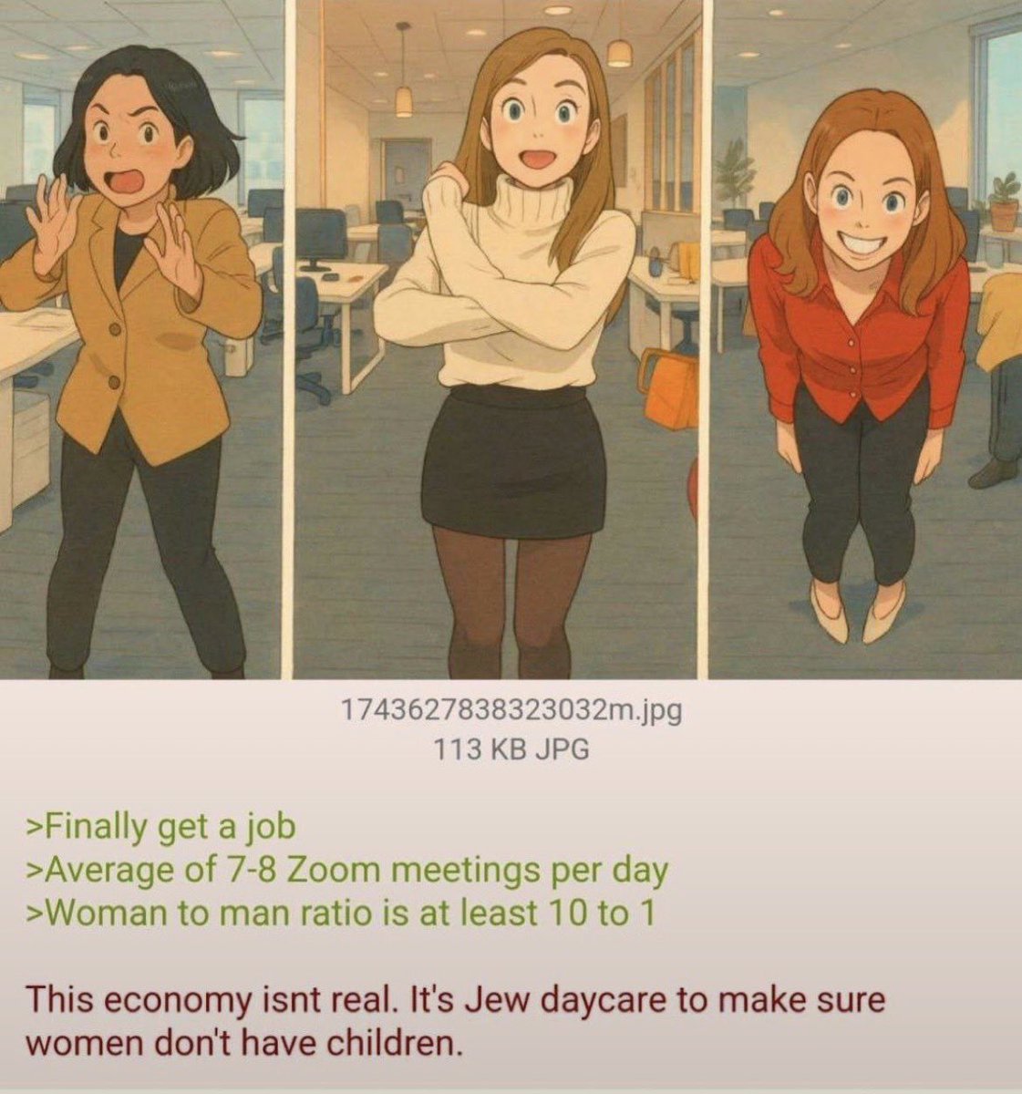 timotheeology's tweet photo. 98% of new (non-farm) jobs created in August went to females!!!!!!!!!!

"This economy is Jew daycare to make sure women don't have children." Genius line... https://t.co/K09cYN3tj8