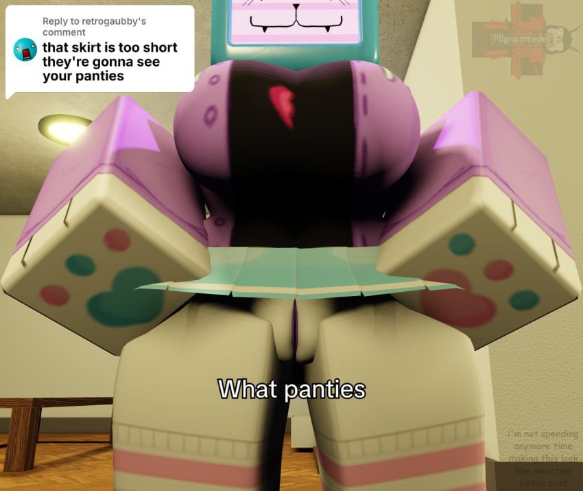 RegretaBun's tweet photo. Some may call it perverted, shameless, even, that she opts to go commando every day… but… uhm… it’s protection against wardrobe malfunctions!

…Ignoring the fact that [READER] can currently see her puffy cunt. That’s… by design. She thinks. https://t.co/vF4UBVUZdB