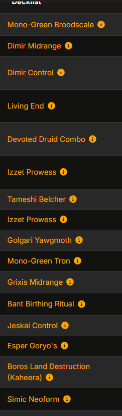 awsnapcaster's tweet photo. #SpotlightTheHobbit T16 has 15 of 16 different decks with every macro archetype represented. Wonder why Modern keeps performing respectably while Standard is a dumpster. Really makes you think. https://t.co/3LX3Xbfyqd