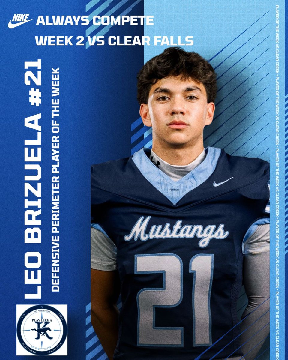 KHSMustangFBall's tweet photo. Week 2 Defensive Players & Special Teams Players of The Week vs Clear Falls
@Gavin_womack23 | Leo Brizuela | Nekia Byrd Jr.
#AlwaysCompete #NorthStar #TXHSFB https://t.co/N7HOX6Pe9s