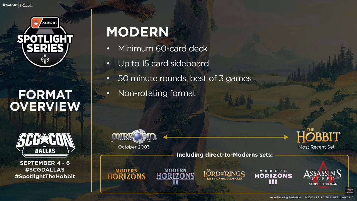 StarCityGames's tweet photo. Top 8 is LIVE at Magic Spotlight: The Hobbit!

Eight players. Tons of archetypes. One champion. 🏆

The elimination rounds are underway at #SCGDALLAS, tune in now!

📺 YouTube: https://t.co/ukj89mVlgi
🟣 Twitch: https://t.co/aKVXSyGGOb

#SpotlightTheHobbit https://t.co/jP2pNzJY3x