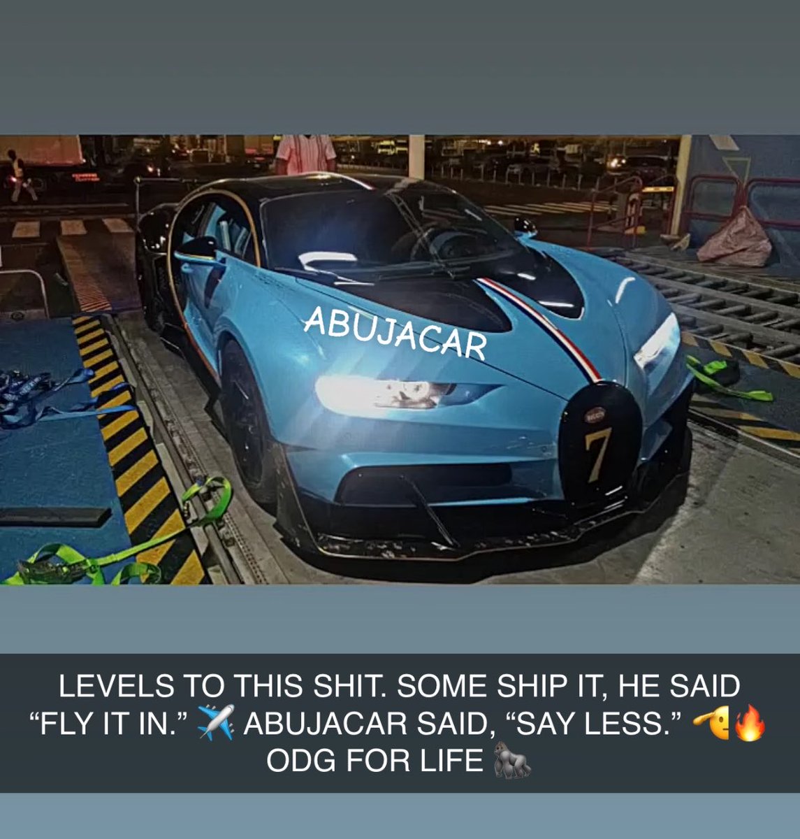 1BENNY7G's tweet photo. JUST IN: BURNA BOY’S OVER 9 BILLION NAIRA 1/1 BUGATTI CHIRON WIDEBODY HAS NOW LANDED IN NIGERIA! 🏎️🤩 https://t.co/uzql8DvPl0