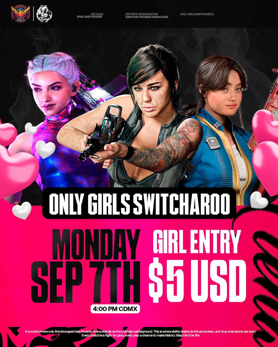 itstinnyy3's tweet photo. 🔥🐦‍🔥Phoenix Arena Switcharoo🔥🐦‍🔥       
     💖WORLD WIDE FEMALE 💖
             
📆: Monday Sept 7th
🎟️: 48 players ( 36min)
💰: $ 5 x Girl
📈: 135 MP
 🎡: wheel 4 pm mx - 6East https://t.co/CqvafFtsoN