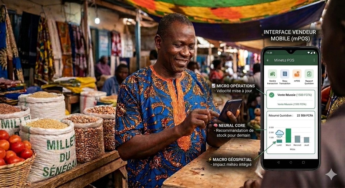 Aldysheky's tweet photo. #Polysgram: Le secteur bancaire traditionnel est aveugle face à 80 % du commerce de détail dans les marchés émergents, car le commerce de rue ne laisse aucune empreinte numérique. Le mobile money capte le cash, mais ignore la logique commerciale. Polysgram Inc. brise cette barrière avec un écosystème opérationnel à 3 piliers.
#Pilier_1: Minetiz. Un mPOS conçu pour le mode hors connexion d'abord (offline-first). Il permet aux marchands ambulants de gérer de façon autonome leur stock réel, le prix des articles et leurs marges bénéficiaires réelles, directement depuis un simple smartphone.
#Pilier_2 : Prrivo. La fondation de l'infrastructure. Elle génère automatiquement un jumeau numérique de la boutique physique en ligne, gère les grands livres mutualisés (ledgers) entre commerçants et déclenche des reversements de masse instantanés par e-Wallet vers le vendeur.
#Pilier_3: Rafiki Financial. La passerelle de confiance. Elle combine les données d'utilisation télécom aux marges réelles (physiques et numériques) du commerçant pour générer un score de crédit déterministe. Ce score sert de collatéral auprès des banques commerciales pour débloquer des prêts en toute sécurité. Aucun risque de données centralisées, aucuns frais d'infrastructure serveur. Une certitude mathématique pure. https://t.co/H0krwFRXtD #FinTech #Africa #DeepTech