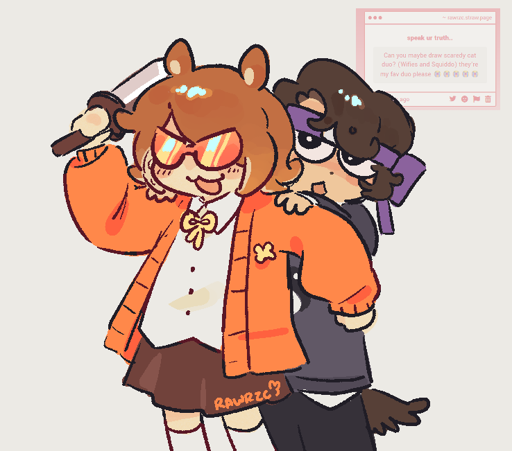 rawrzcc's tweet photo. "Can you maybe draw scaredy cat duo?" -> yes oh my god absolutely ive been waiting for an excuse to draw them i love them a lot. https://t.co/g8SpUPe51n
