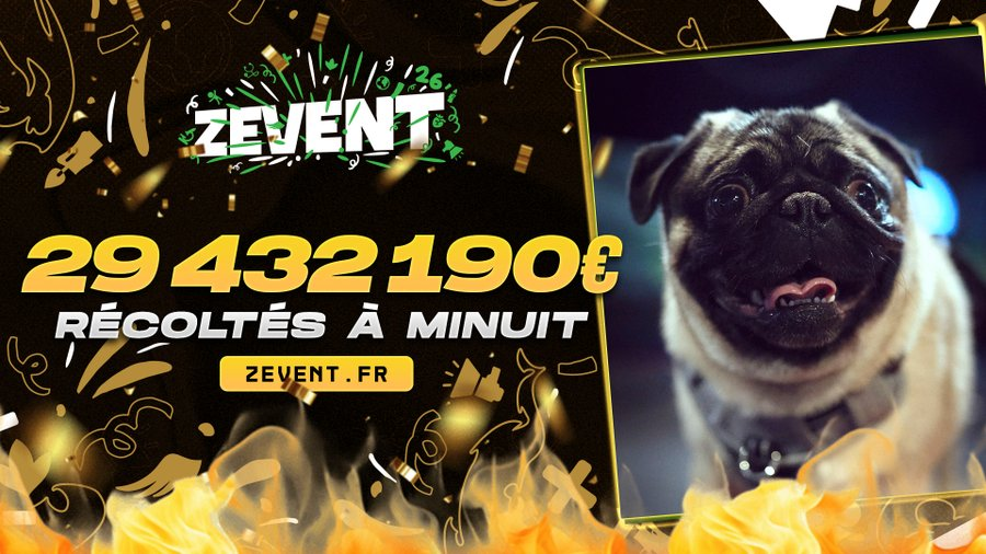 Zevent2026FR's tweet photo. 🚨MINUIT 0h00

LA CAGNOTTE S'ELEVE A 29 432 190 € !

Il ne reste plus QU'UNE HEURE !  

#ZEVENT #ZEVENT2026 https://t.co/kpyfbONBAi